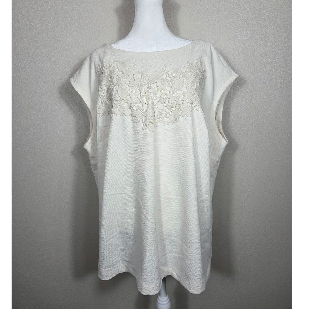 Worthington Lace Cottage Core Boho Pullover Cream Tank Top Blouse Size 3X